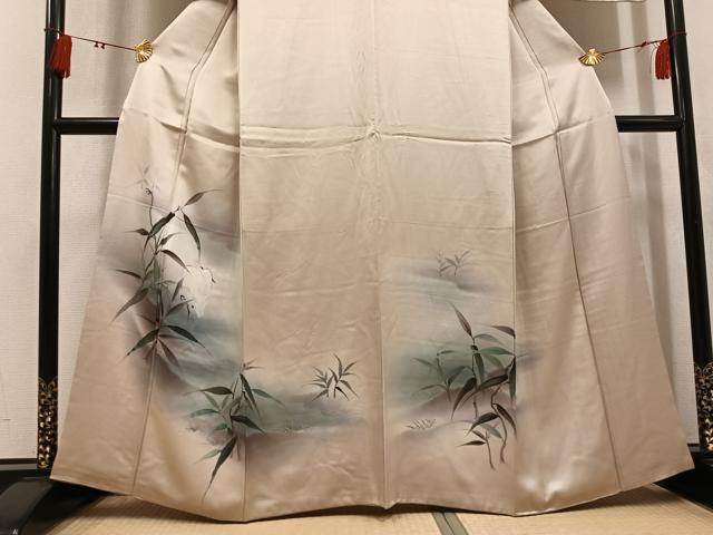平和屋着物●訪問着 手描き シロサギ 白鷺 暈し染め 正絹 逸品 AABK8229ph