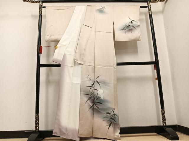 平和屋着物●訪問着 手描き シロサギ 白鷺 暈し染め 正絹 逸品 AABK8229ph