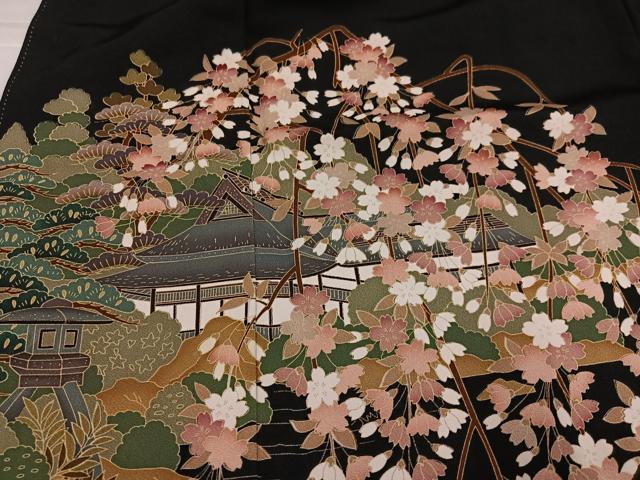 平和屋着物●豪華黒留袖 友禅 作家物 鴛鴦風景草花文 正絹 逸品 AABK8241ph