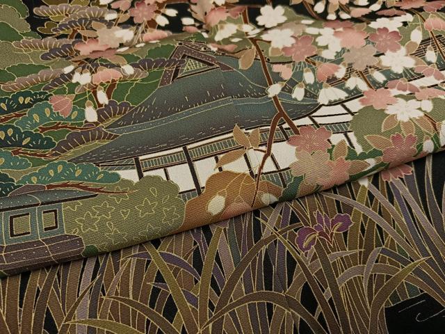 平和屋着物●豪華黒留袖 友禅 作家物 鴛鴦風景草花文 正絹 逸品 AABK8241ph