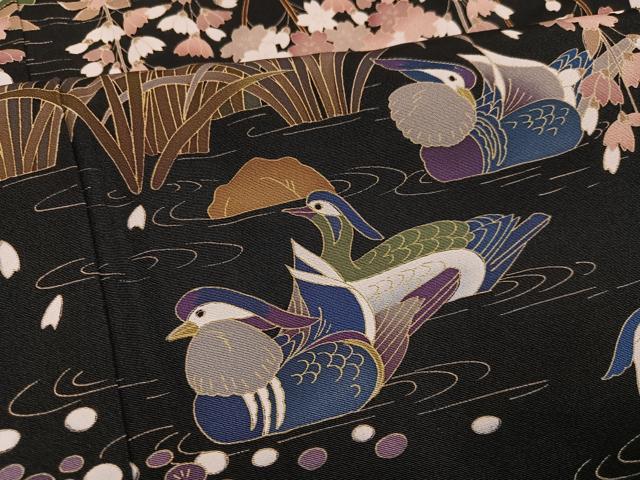 平和屋着物●豪華黒留袖 友禅 作家物 鴛鴦風景草花文 正絹 逸品 AABK8241ph