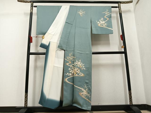 平和屋着物●訪問着 駒刺繍 流水草花文 金彩 正絹 逸品 AABK8252ph