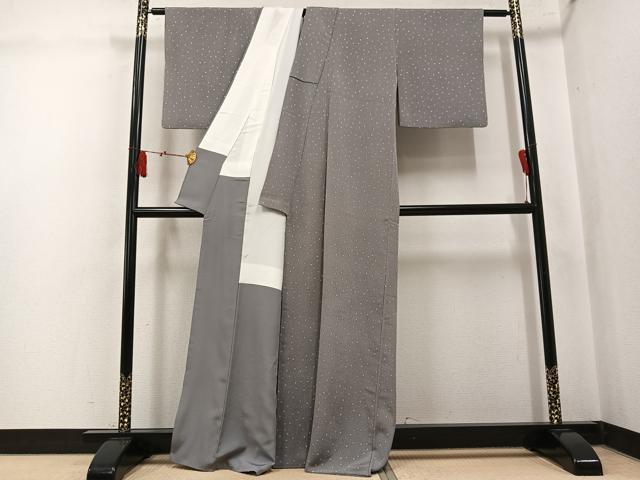 平和屋着物●上質な小紋 霞文 金彩 鬼しぼ縮緬 正絹 逸品 AABK8265ph