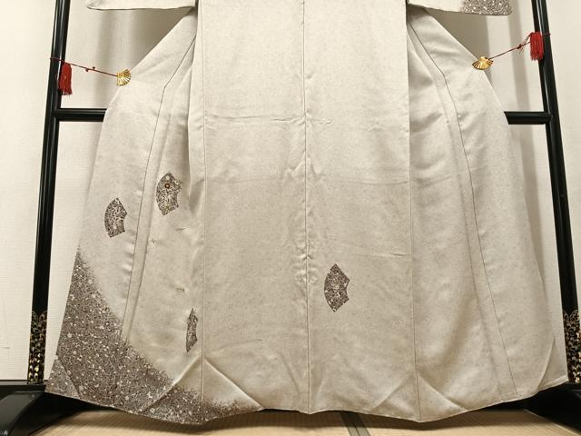 平和屋着物●訪問着 刺繍 地紙草花文 金糸 正絹 逸品 AABK8267ph