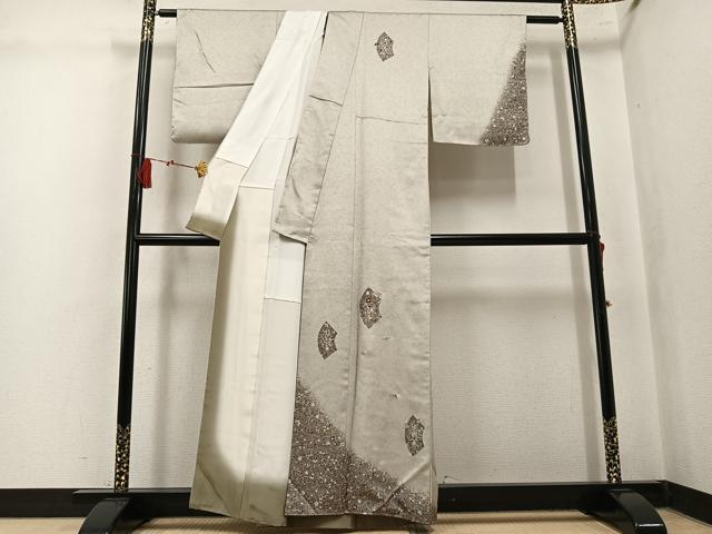 平和屋着物●訪問着 刺繍 地紙草花文 金糸 正絹 逸品 AABK8267ph