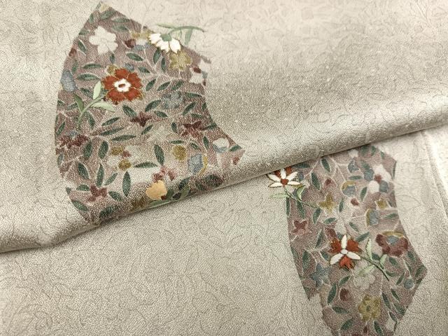 平和屋着物●訪問着 刺繍 地紙草花文 金糸 正絹 逸品 AABK8267ph