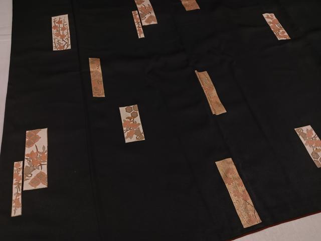 平和屋着物●上質な小紋 草花文 黒地 金彩 正絹 逸品 AABK8279ph