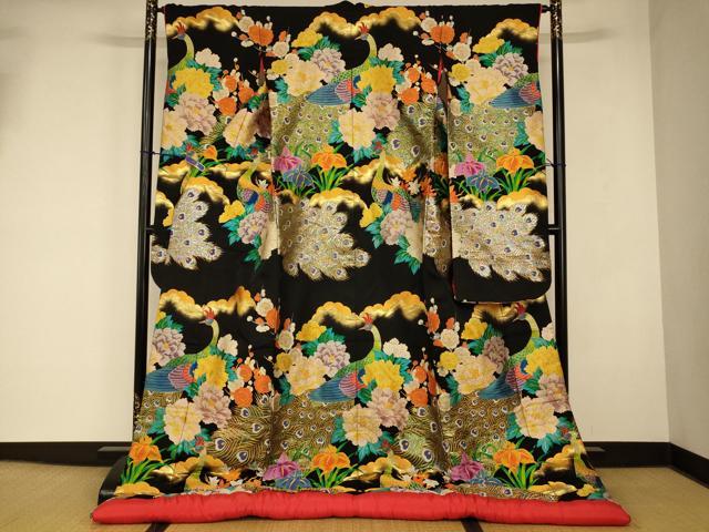 平和屋本店●色打掛 和装 婚礼 結婚式 花嫁 神社挙式 孔雀草花文 黒地 金糸 逸品 AABK8281fw