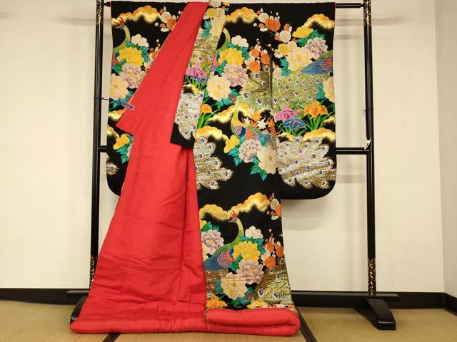 平和屋本店●色打掛 和装 婚礼 結婚式 花嫁 神社挙式 孔雀草花文 黒地 金糸 逸品 AABK8281fw