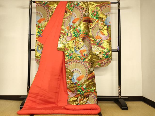 平和屋本店●色打掛 和装 婚礼 結婚式 花嫁 神社挙式 唐織 孔雀草花文 金糸 逸品 AABK8284fw