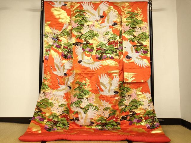 平和屋本店●色打掛 和装 婚礼 結婚式 花嫁 神社挙式 唐織 飛鶴梅松文 金銀糸 逸品 AABK8286fw