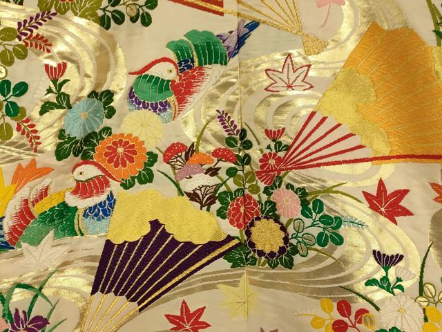 平和屋本店●色打掛 和装 婚礼 結婚式 花嫁 神社挙式 唐織 鴛鴦流水草花文 金糸 逸品 AABK8287fw