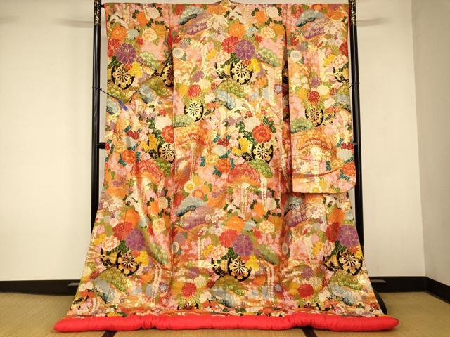 平和屋本店●色打掛 和装 婚礼 結婚式 花嫁 神社挙式 唐織 花車松文 金糸 逸品 AABK8289fw
