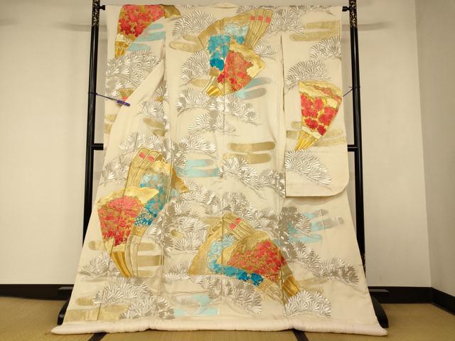 平和屋本店●夏物 色打掛 絽 和装 婚礼 結婚式 花嫁 神社挙式 総刺繍 草花扇子松文 金銀糸 逸品 AABK8291fw