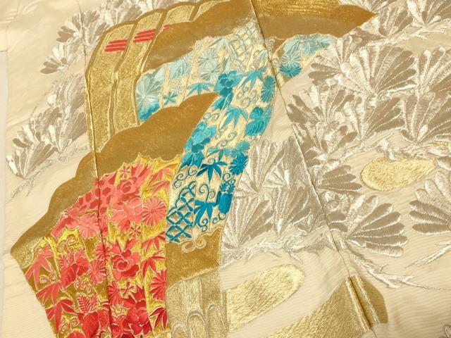 平和屋本店●夏物 色打掛 絽 和装 婚礼 結婚式 花嫁 神社挙式 総刺繍 草花扇子松文 金銀糸 逸品 AABK8291fw