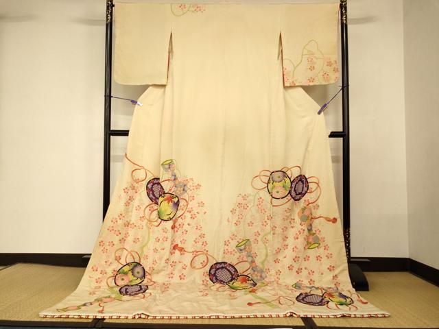 平和屋本店●お引きずり・お引き摺り 訪問着 和装 舞台 舞妓 芸妓 芸者 衣装 花鼓枝桜文 金彩 逸品 AABK8298fw