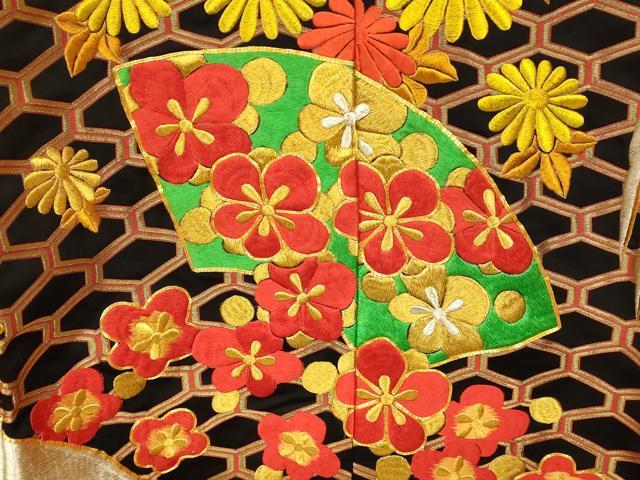 平和屋本店●色打掛 和装 婚礼 結婚式 花嫁 神社挙式 駒刺繍 地紙草花雉文 黒地 金銀糸 逸品 AABK8305fw