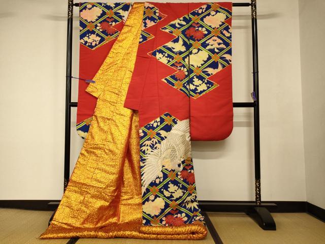平和屋本店●色打掛 和装 婚礼 結婚式 花嫁 神社挙式 駒刺繍 飛鶴松竹梅天井文 金銀彩 銀糸 逸品 AABK8307fw
