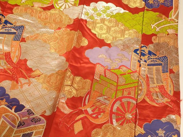 平和屋本店●色打掛 和装 婚礼 結婚式 花嫁 神社挙式 唐織 雲取り御所車草花文 金銀糸 逸品 AABK8308fw