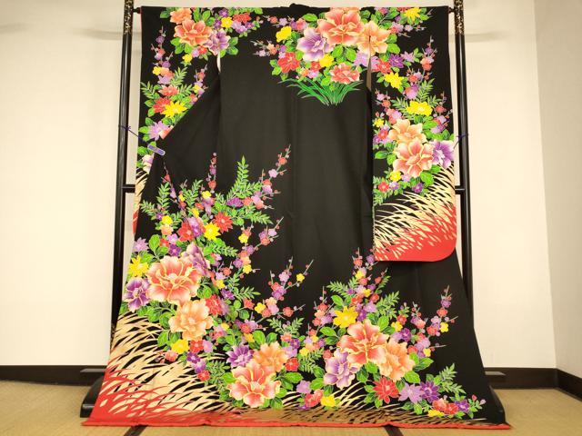 平和屋本店●お引きずり・お引き摺り・引き振袖 和装 結婚式 舞妓 芸妓 芸者 衣装 駒刺繍 草花梅文 金彩 逸品 AABK8317fw