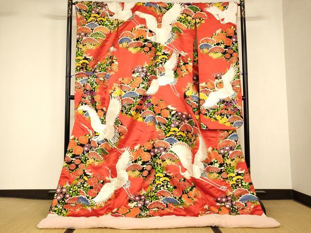 平和屋本店●色打掛 和装 婚礼 結婚式 花嫁 神社挙式 唐織 飛鶴草花文 金銀糸 逸品 AABK8323fw
