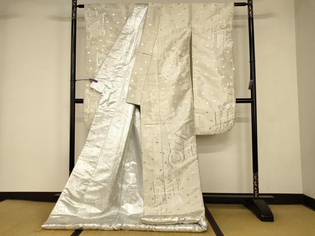 平和屋本店●色打掛 和装 婚礼 結婚式 花嫁 神社挙式 駒刺繍 御所車舞花文 銀糸 逸品 AABK8326fw