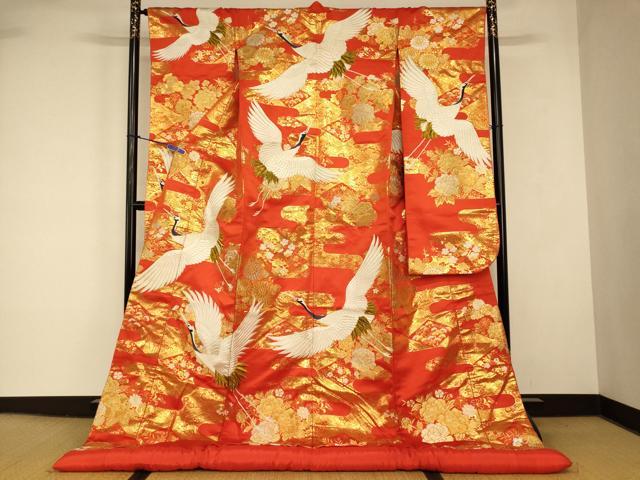 平和屋本店●色打掛 和装 婚礼 結婚式 花嫁 神社挙式 刺繍 飛鶴松竹梅天井文 金糸 逸品 AABK8327fw