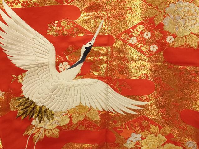 平和屋本店●色打掛 和装 婚礼 結婚式 花嫁 神社挙式 刺繍 飛鶴松竹梅天井文 金糸 逸品 AABK8327fw