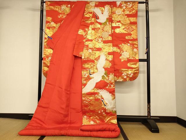 平和屋本店●色打掛 和装 婚礼 結婚式 花嫁 神社挙式 刺繍 飛鶴松竹梅天井文 金糸 逸品 AABK8327fw