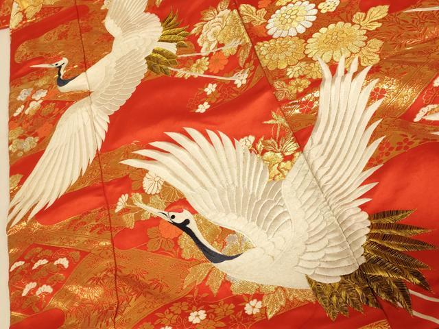 平和屋本店●色打掛 和装 婚礼 結婚式 花嫁 神社挙式 刺繍 飛鶴松竹梅天井文 金糸 逸品 AABK8327fw