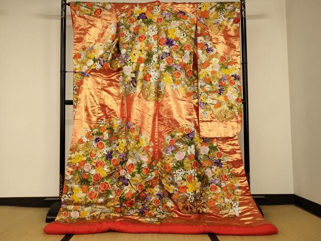 平和屋本店●色打掛 和装 婚礼 結婚式 花嫁 神社挙式 飛鶴花車文 金銀糸 金銀彩 逸品 AABK8328fw