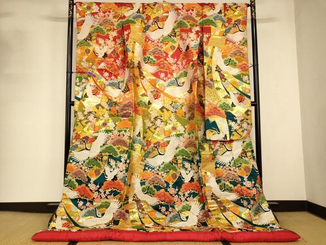 平和屋本店●色打掛 和装 婚礼 結婚式 花嫁 神社挙式 唐織 飛鶴松竹梅束ね熨斗文 金銀糸 逸品 AABK8329fw