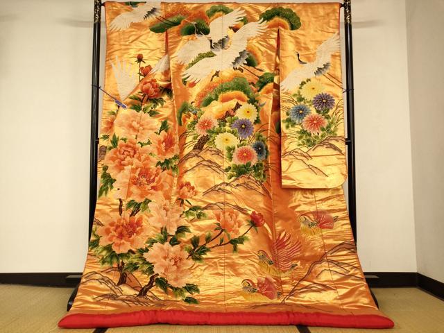 平和屋本店●中国三大刺繍 相良刺繍 手刺繍 色打掛 和装 婚礼 結婚式 花嫁 神社挙式 駒刺繍 松竹梅飛鶴文 鴛鴦 金糸 逸品 AABK8330fw