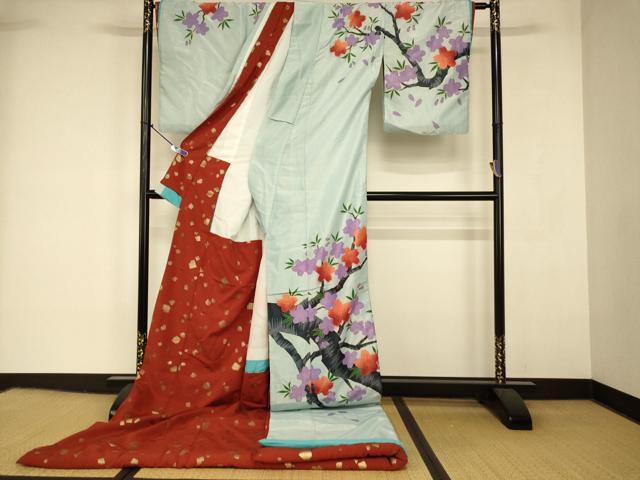 平和屋本店●お引きずり・お引き摺り 訪問着 和装 舞台 舞妓 芸妓 芸者 衣装 枝桜文 金彩 AABK8332fw