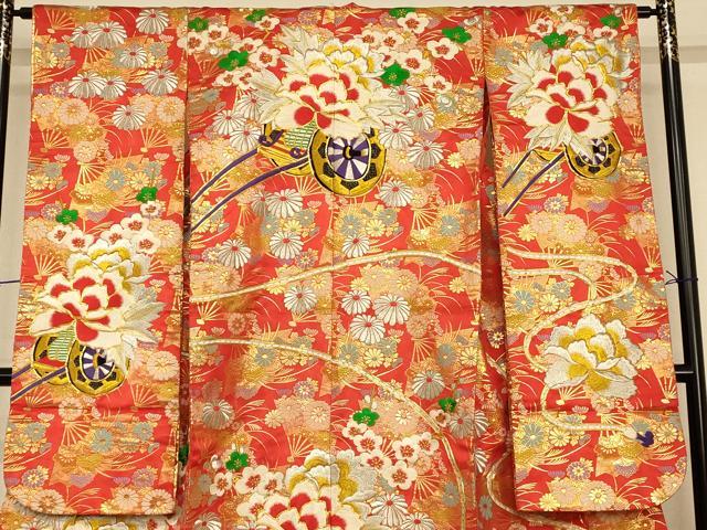 平和屋本店●色打掛 和装 婚礼 結婚式 花嫁 神社挙式 唐織 駒刺繍 花車扇子文 金銀糸 金通し地 逸品 AABK8340fw