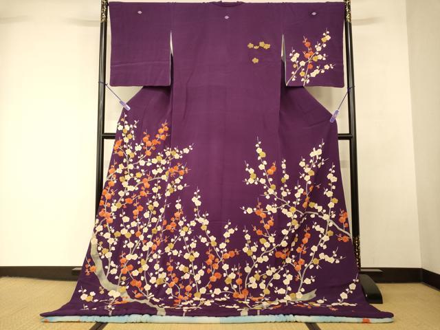 平和屋本店●お引きずり・お引き摺り 訪問着 和装 舞台 舞妓 芸妓 芸者 衣装 手描き 枝梅文 金彩 逸品 AABK8353fw