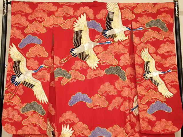 平和屋本店●色打掛 和装 婚礼 結婚式 花嫁 神社挙式 絞り 駒刺繍 飛鶴松文 金銀糸 逸品 AABK8358fw