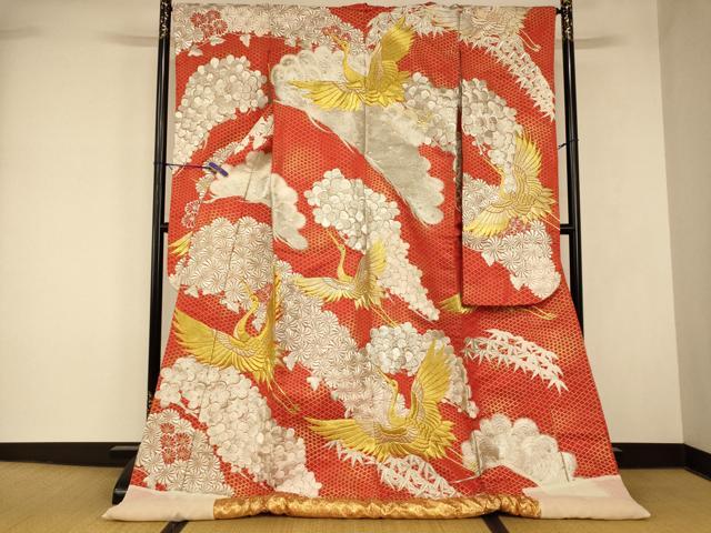 平和屋本店●色打掛 和装 婚礼 結婚式 花嫁 神社挙式 刺繍 飛鶴松竹梅文 金銀糸 逸品 AABK8360fw