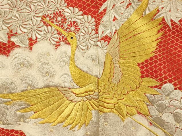 平和屋本店●色打掛 和装 婚礼 結婚式 花嫁 神社挙式 刺繍 飛鶴松竹梅文 金銀糸 逸品 AABK8360fw