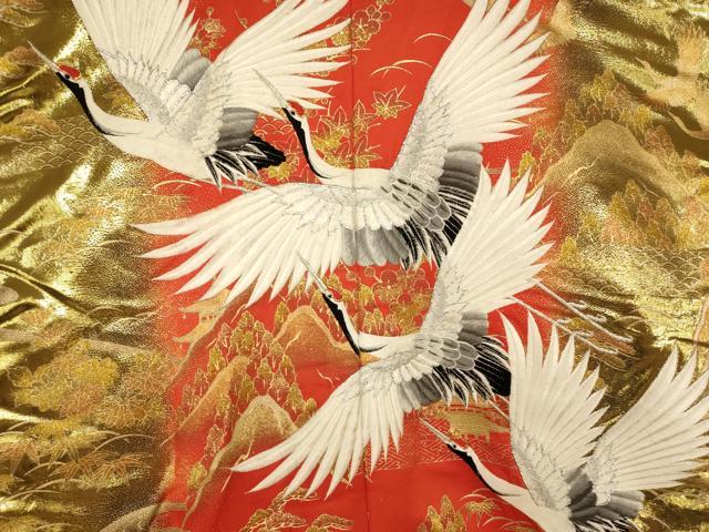 平和屋本店●色打掛 和装 婚礼 結婚式 花嫁 神社挙式 刺繍 飛鶴風景文 暈し染め 金銀糸 金彩 逸品 AABK8361fw