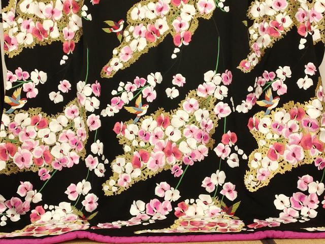 平和屋本店●お引きずり・お引き摺り・引き振袖 和装 結婚式 舞妓 芸妓 芸者 衣装 総刺繍 花鳥文 黒地 金銀糸 逸品 AABK8363fw