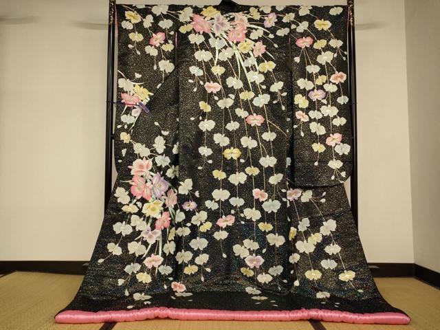 平和屋本店●色打掛 和装 婚礼 結婚式 花嫁 神社挙式 刺繍 枝垂れ花文 黒地 金糸 金銀彩 逸品 AABK8369fw