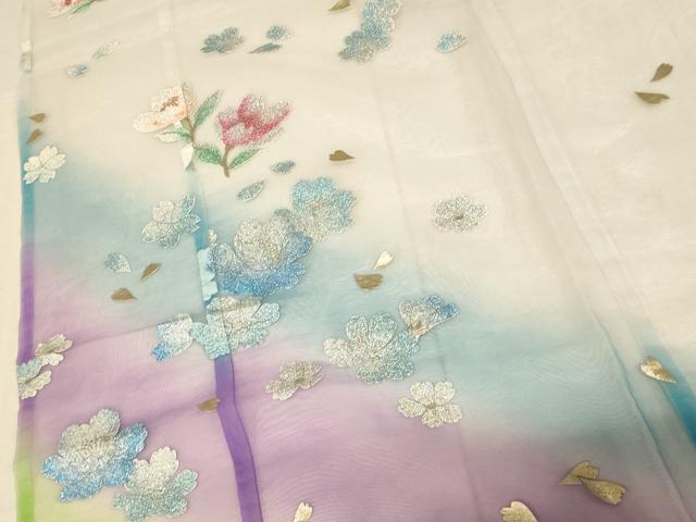 平和屋本店●夏物 お引きずり・お引き摺り・引き振袖 和装 結婚式 舞妓 芸妓 芸者 衣装 オーガンジー 舞花文 金銀彩 金糸 AABK8378fw