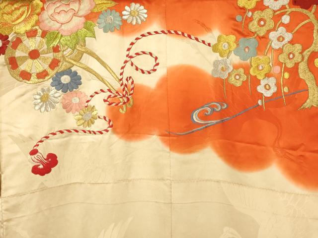 平和屋本店●お引きずり・お引き摺り・引き振袖 和装 結婚式 舞妓 芸妓 芸者 衣装 雪輪花車飛鶴文 暈し染め 金銀糸 逸品 AABK8385fw