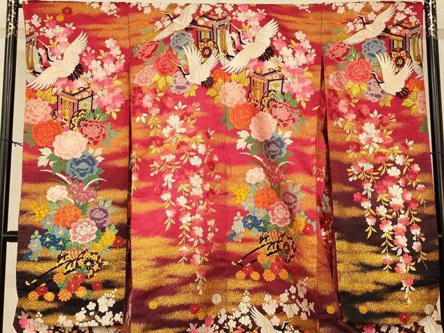 平和屋本店●色打掛 和装 婚礼 結婚式 花嫁 神社挙式 唐織 枝垂れ桜飛鶴御所車文 暈し染め 金銀糸 逸品 AABK8391fw