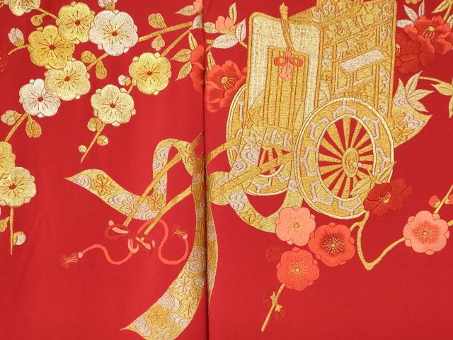 平和屋本店●お引きずり・お引き摺り・引き振袖 仮絵羽 和装 結婚式 舞妓 芸妓 芸者 衣装 総刺繍 御所車枝花文 金銀糸 逸品 AABK8396fw
