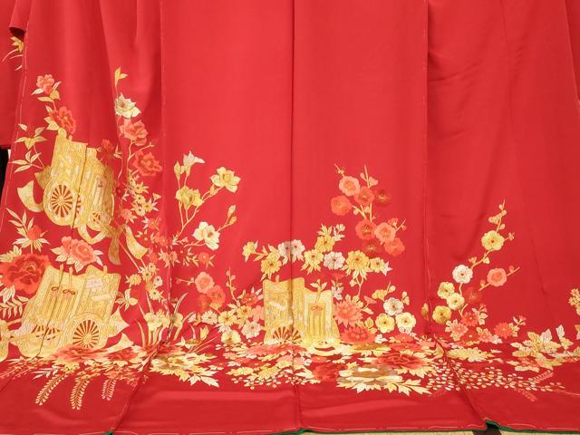 平和屋本店●お引きずり・お引き摺り・引き振袖 仮絵羽 和装 結婚式 舞妓 芸妓 芸者 衣装 総刺繍 御所車枝花文 金銀糸 逸品 AABK8396fw