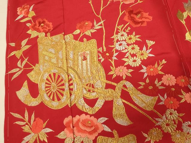 平和屋本店●お引きずり・お引き摺り・引き振袖 仮絵羽 和装 結婚式 舞妓 芸妓 芸者 衣装 総刺繍 御所車枝花文 金銀糸 逸品 AABK8396fw