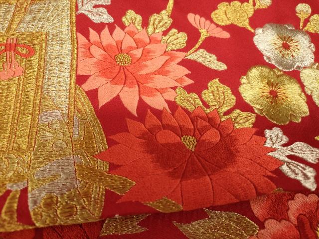 平和屋本店●お引きずり・お引き摺り・引き振袖 仮絵羽 和装 結婚式 舞妓 芸妓 芸者 衣装 総刺繍 御所車枝花文 金銀糸 逸品 AABK8396fw