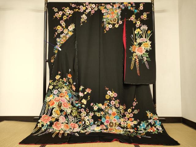 平和屋本店●中国三大刺繍 相良刺繍 お引きずり・お引き摺り・引き振袖 仮絵羽 和装 結婚式 舞妓 芸妓 芸者 衣装 金糸 逸品 AABK8397fw